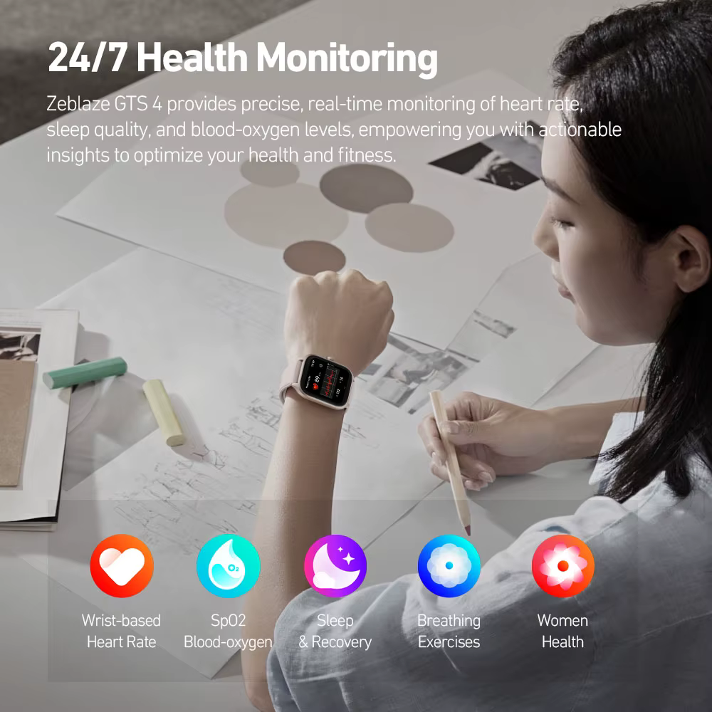 Zeblaze GTS 4 appel vocal montre intelligente 1.94 "HD AMOLED affichage 100 + Modes sportifs fréquence cardiaque SpO2 surveillance de la santé Smartwatch