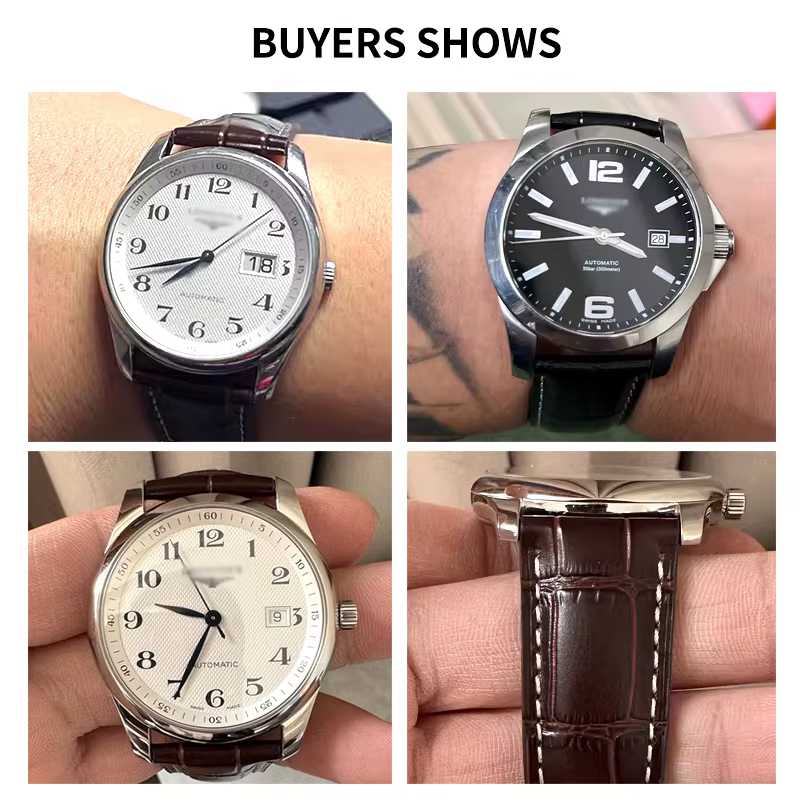 Bracelet de montre en cuir véritable pour Longines Master Collection Moonphase