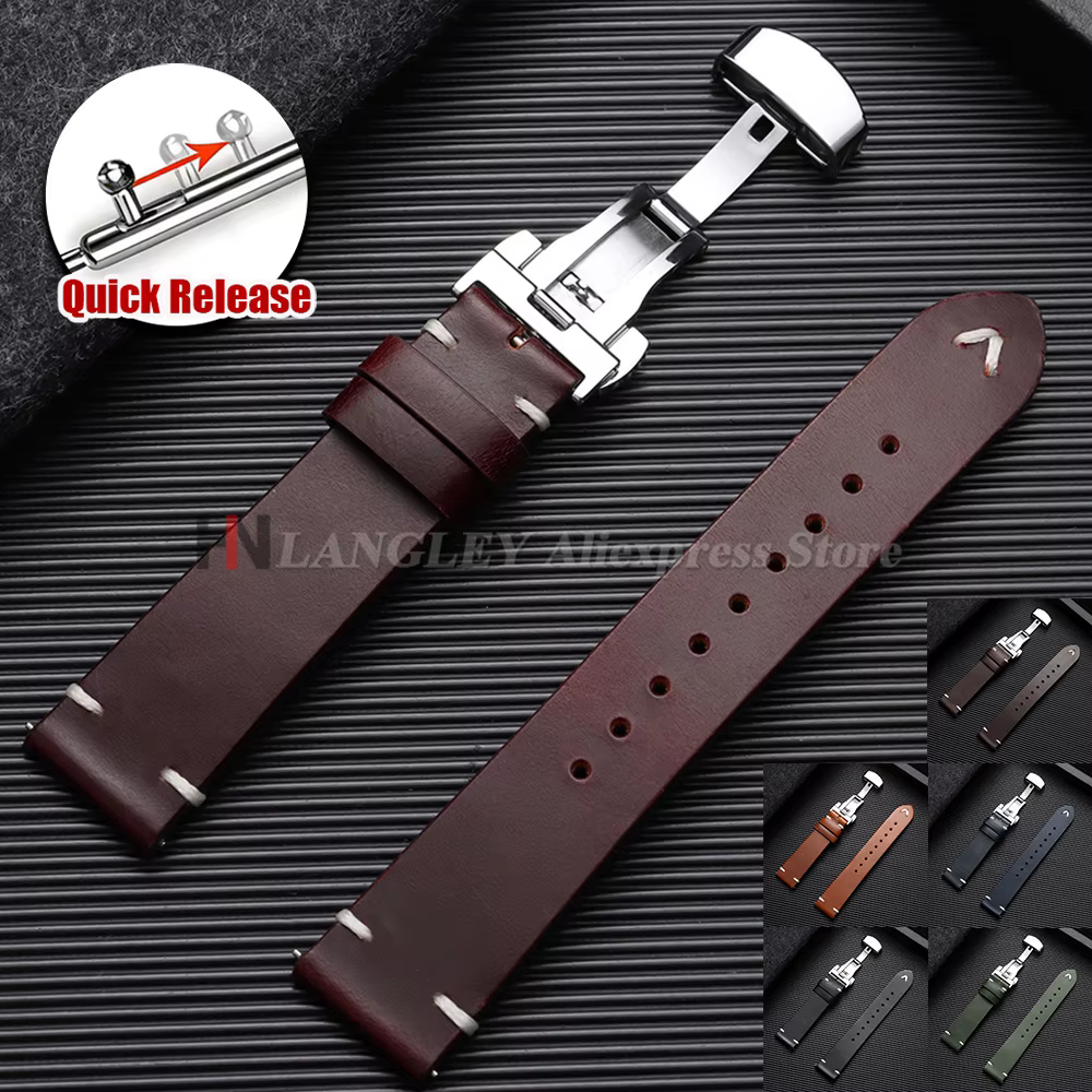 Bracelet en cuir huilé vintage 18mm 20mm 22mm pour montres Seiko et Omega