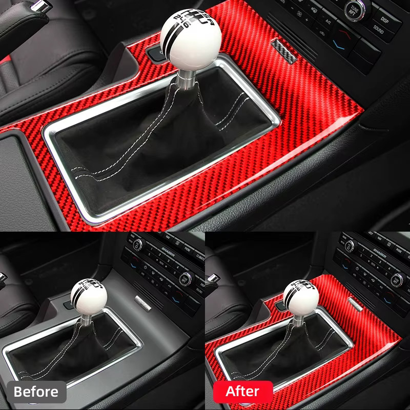 Accessoires pour Ford Mustang 2009-2014, panneau de console centrale de voiture, boîte de vitesses, autocollant décoratif, garniture intérieure en fibre de carbone