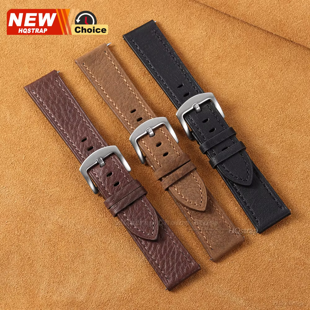 Bracelet de montre en cuir fait main rétro 20mm 22mm à motif litchi à dégagement rapide pour Omega