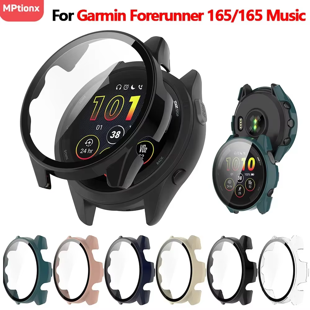 Verre trempé + étui pour Garmin Forerunner 165 PC protecteur d'écran dur housse de protection pare-chocs tout autour