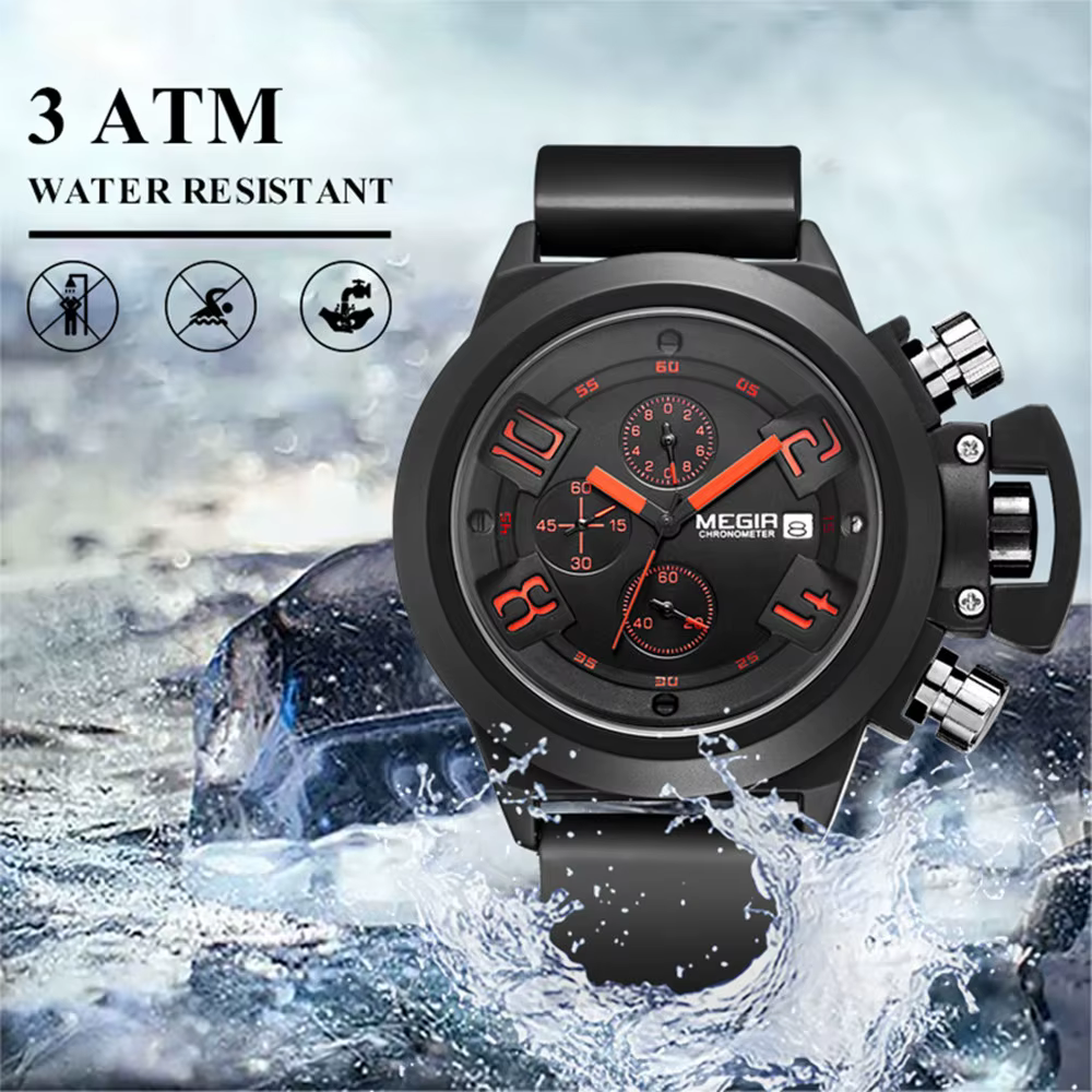 MEGIR Sport de plein air hommes montres chronographe étanche horloge grand cadran Quartz militaire montre-bracelet Date automatique Relogio Masculino