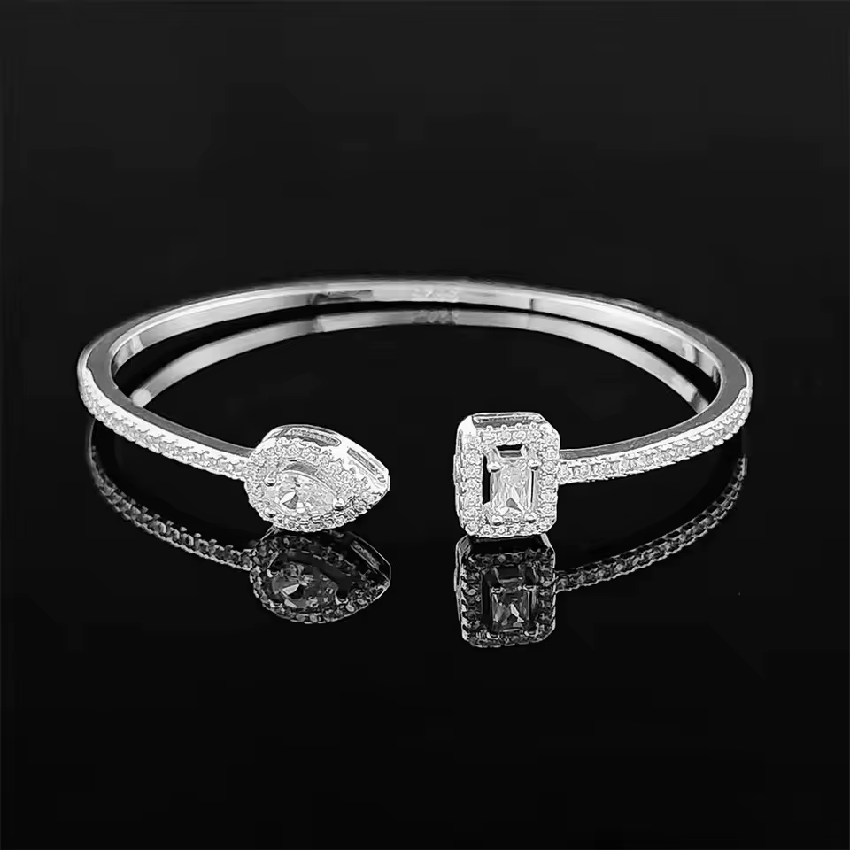 Bracelet manchette en moissanite D VVS1 pour femme, en argent sterling 925 original, bijoux fins, Pulseiras De Prata