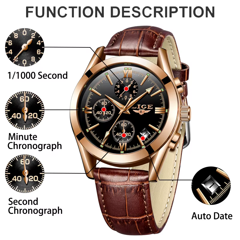 LIGE mode hommes montres haut de gamme de luxe militaire montre à Quartz
