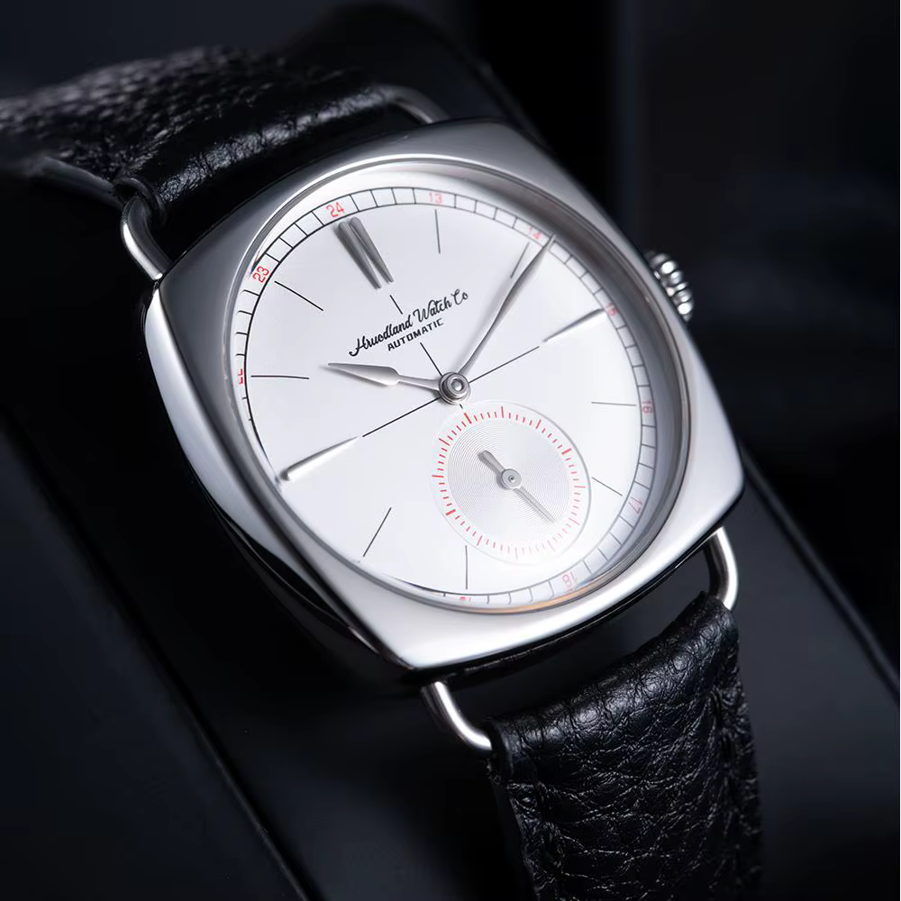 Hruodland rétro hommes montres mécaniques automatiques F028 acier inoxydable cuir marron étanche 10Bar reloj hombre