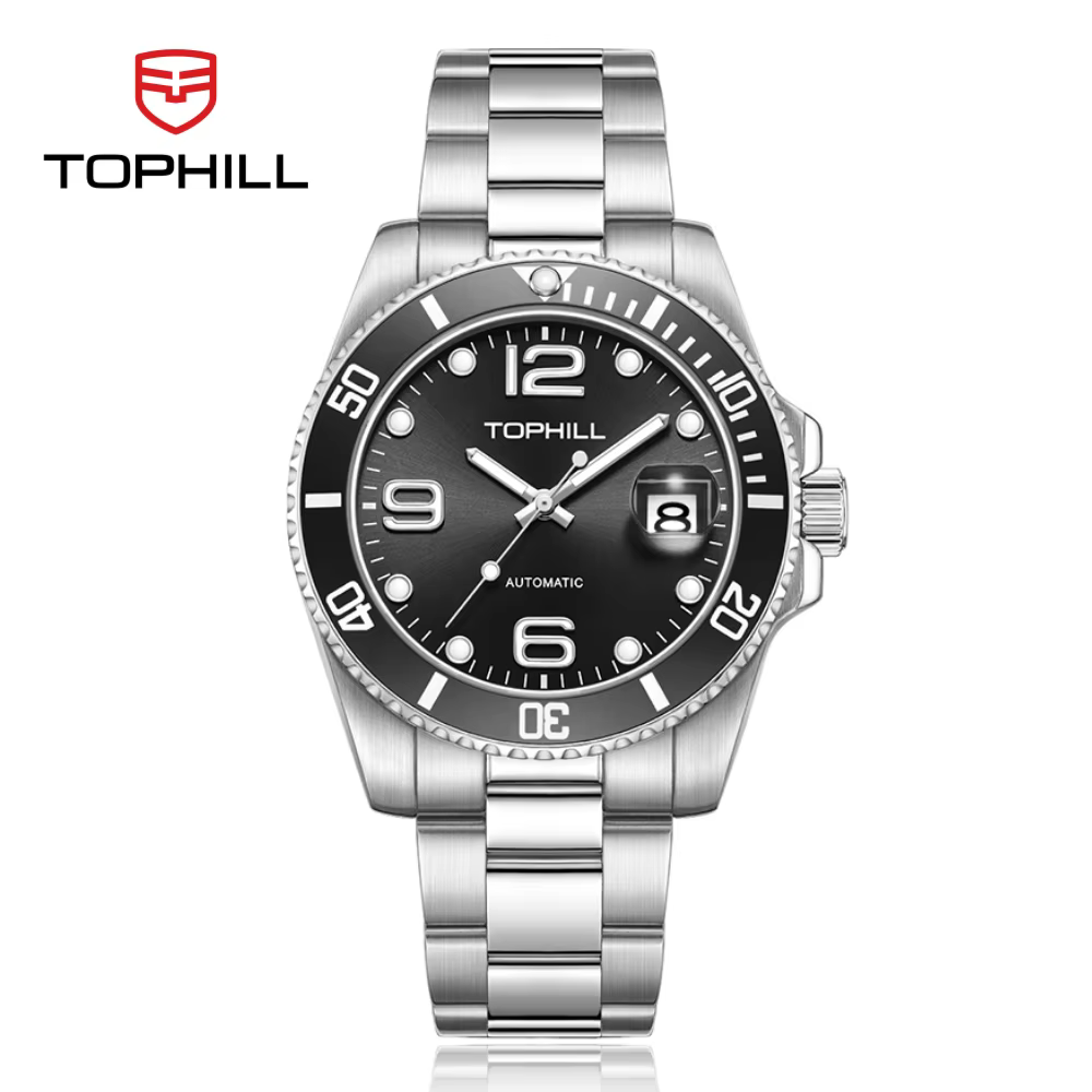 Montres pour hommes TOPHILL automatiques 40 mm Dandong 2820 avec lunette en aluminium