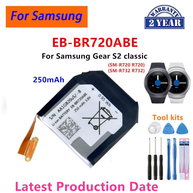 Batterie EB-BR720ABE pour Samsung Galaxy Watch Gear S4 42mm/Gear Live/S2 classic/Gear 1/Active 1 2 3/Watch 3/Gear S/Gear 2