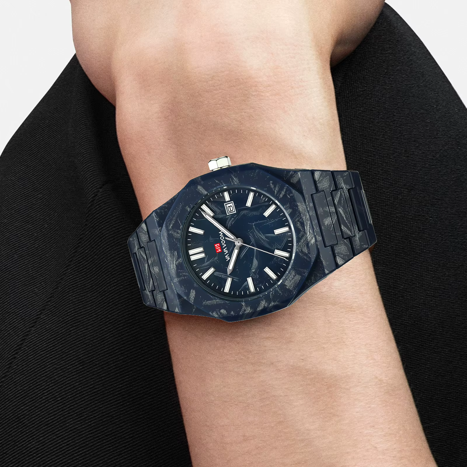 VA VA VOOM hommes montres mouvement à Quartz 40mm Style d'affaires noir marbre calendrier horloge 3Bar étanche