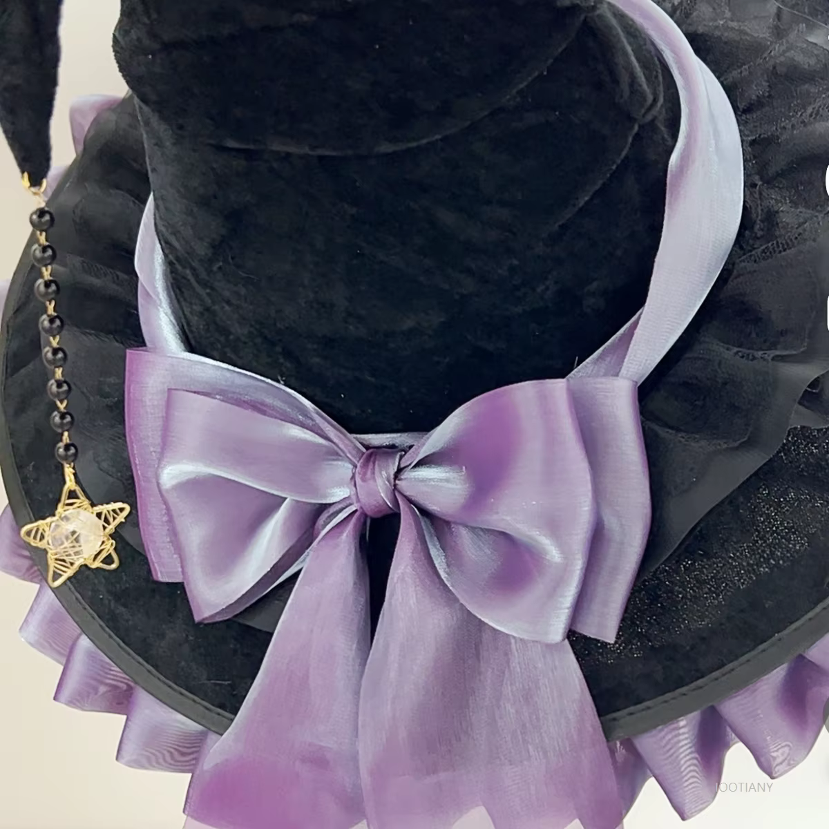 Chapeau magique de sorcière pour fête d'halloween, Costume de carnaval pour fille, gothique, Lolita foncée, nœud de Cosplay, noir, tordu, à volants, accessoire de chapeau de magicien