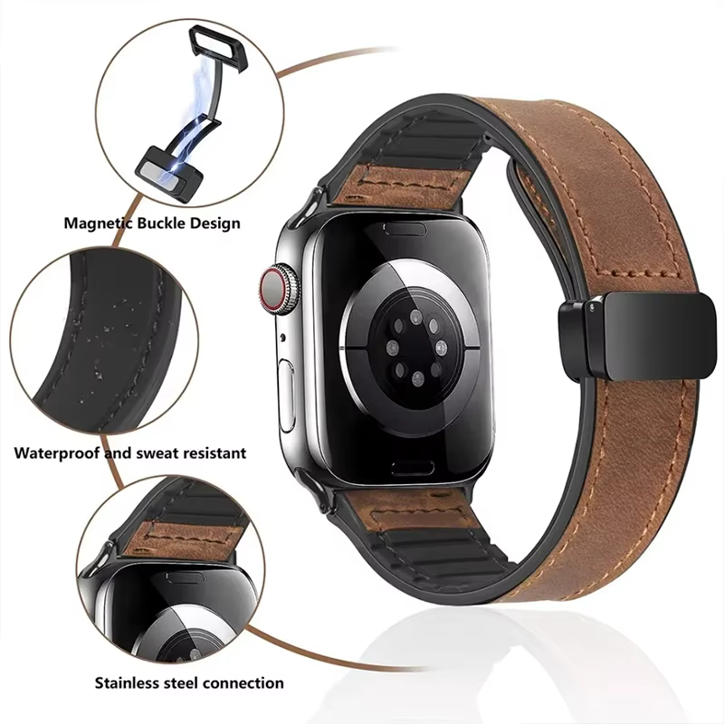 Bracelets de montre en cuir pour Apple Watch Starp 44mm 42 46 49mm 45 41 38mm Bracelet iWatch série 9 8 3 SE 6 7 10