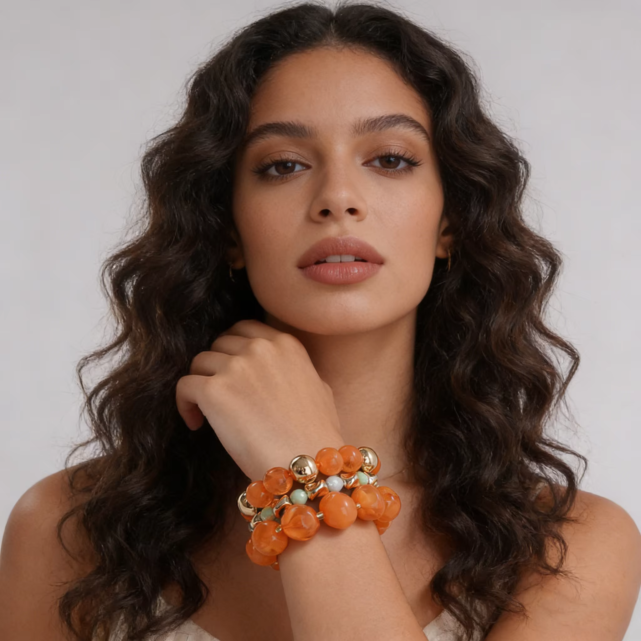 Ensemble de 3 Bracelets Perles Orange Vif – Bijoux Audacieux et Empilables pour Tenues Élégantes et Rendez-vous Décontractés