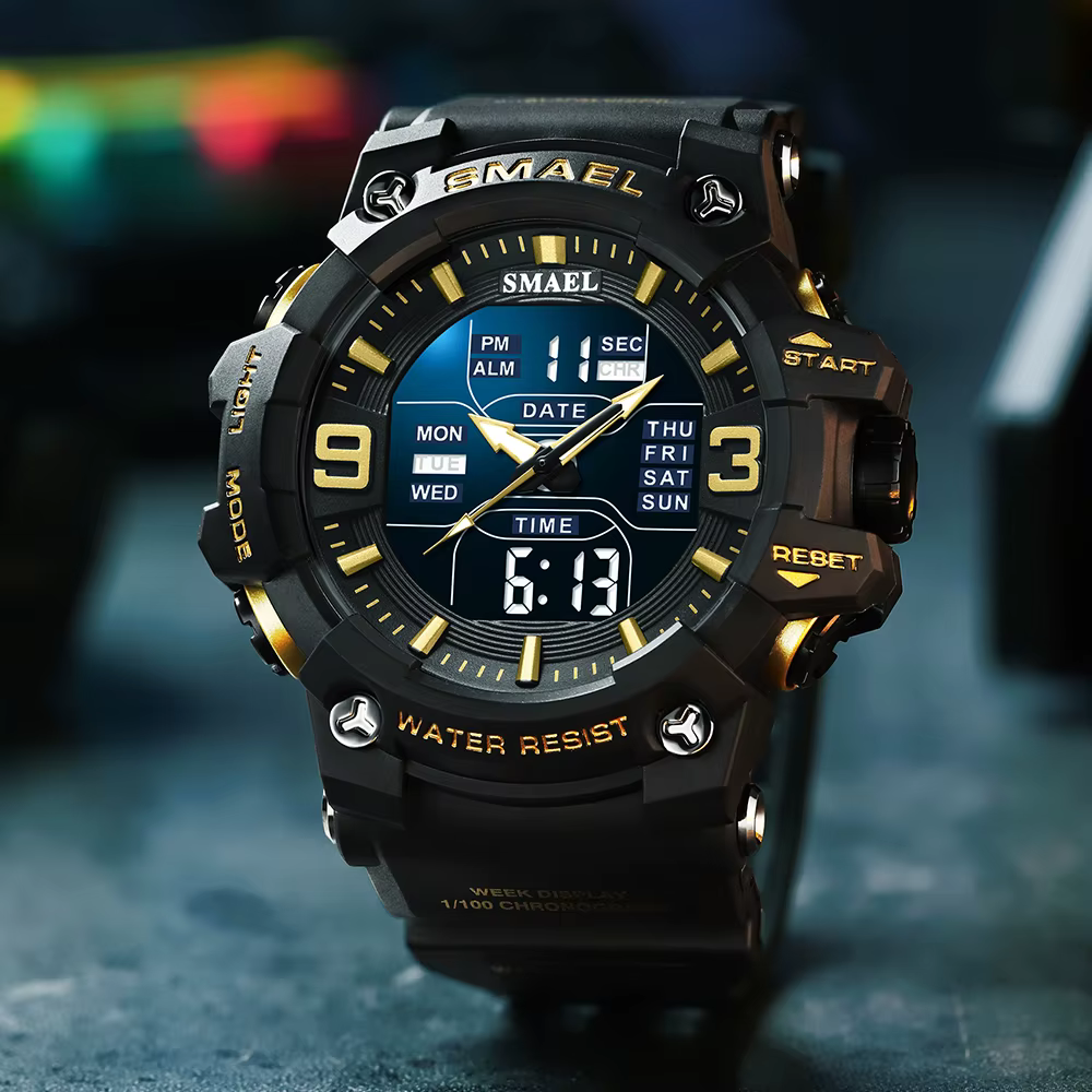 Montre de sport à quartz avec alarme lumineuse LED