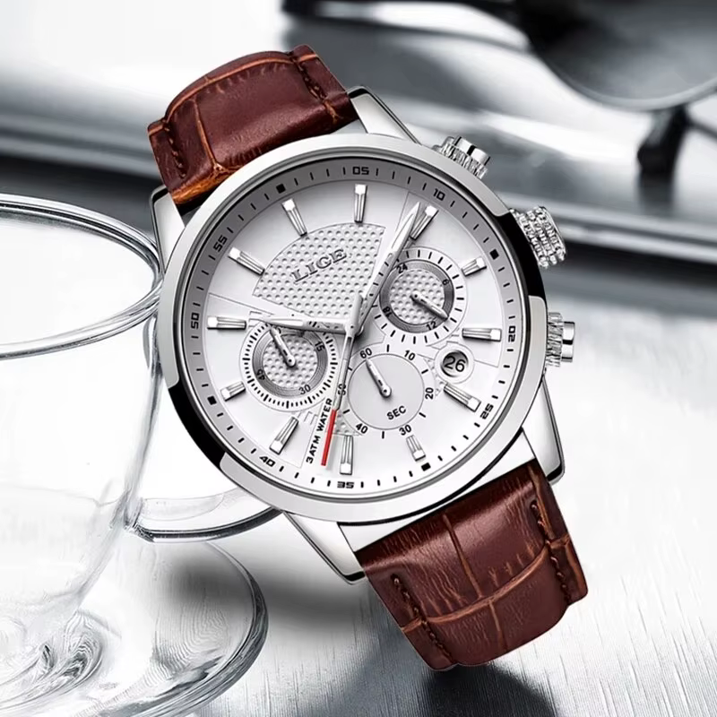 Montre à quartz en cuir étanche pour homme