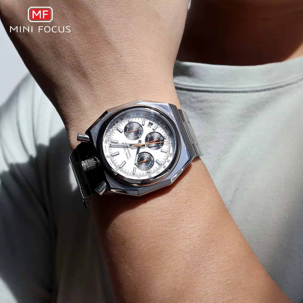 MINI FOCUS chronographe montre à Quartz pour hommes mode étanche montre-bracelet lumineuse avec calendrier bracelet en acier inoxydable 0601