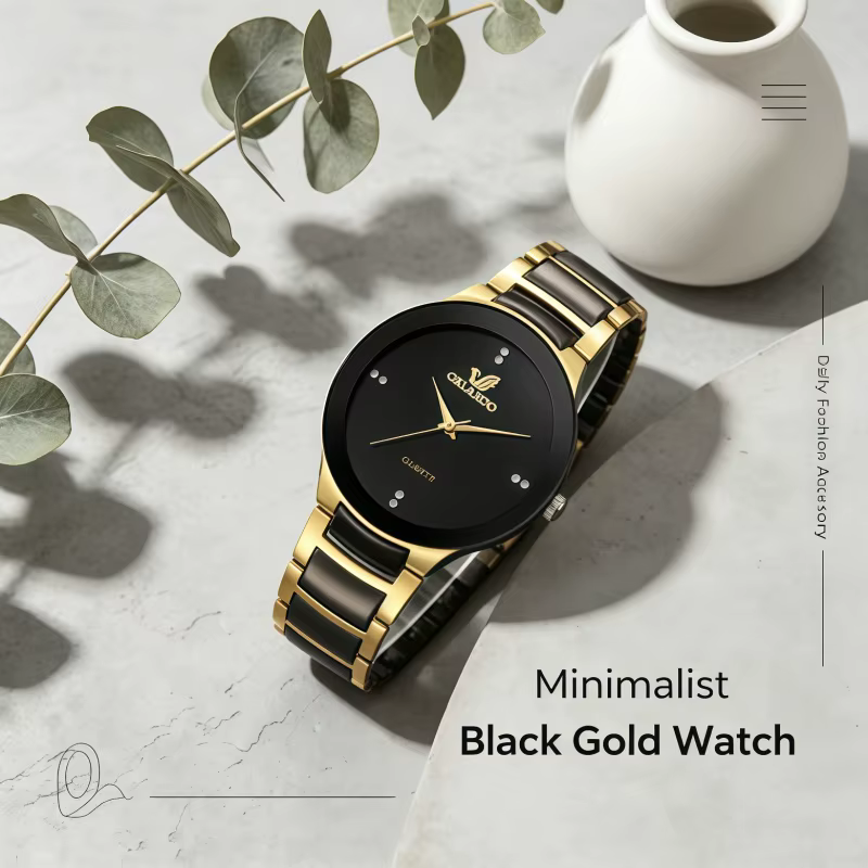 Montre homme quartz en acier à cadran noir