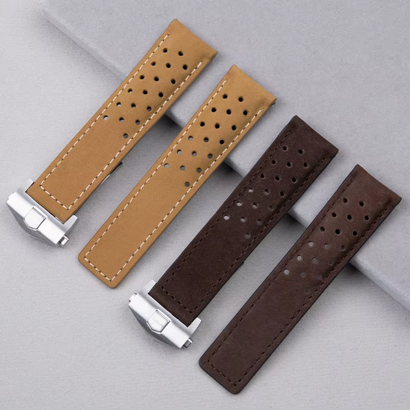 Bracelet de montre en cuir véritable souple et respirant