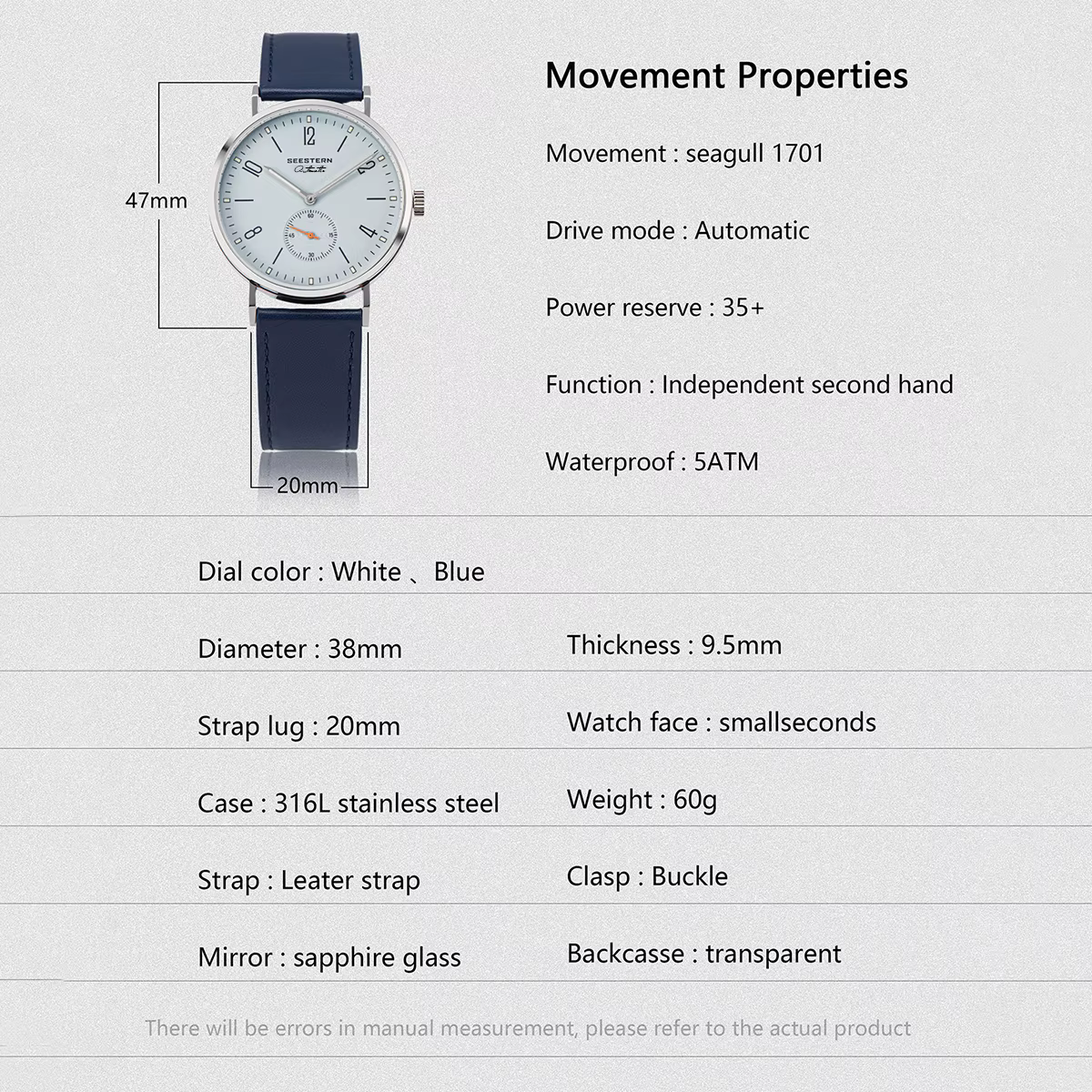 SEESTERN montre pour hommes pour affaires automatique ST1701 mouvement étanche montres mécaniques saphir cristal Ultra mince horloge
