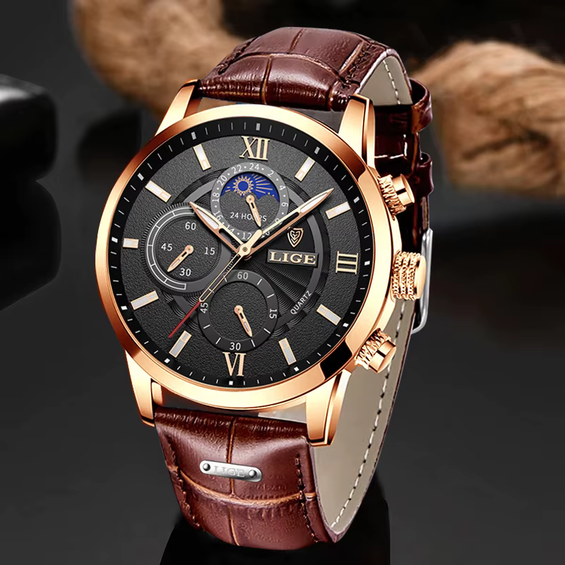 Montre-bracelet en cuir étanche pour homme