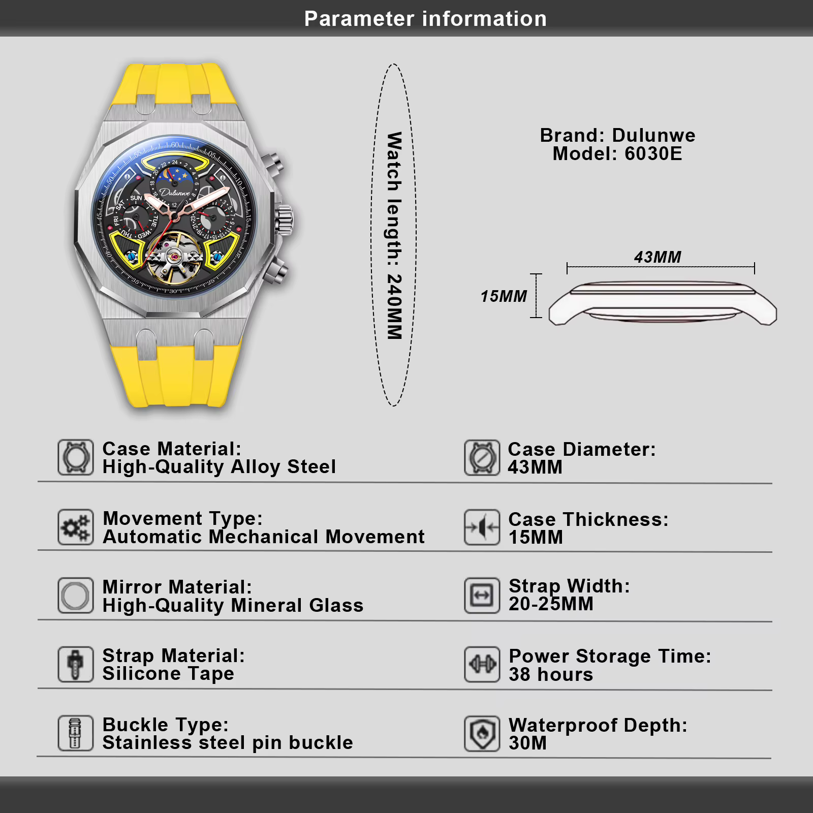 DULUNWE montres de Sport de marque supérieure avec Tourbillon bracelet en caoutchouc cadran multifonction