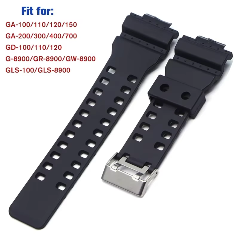 Bracelet de montre en caoutchouc silicone 16mm pour mol pour G choc GD-100 G-8900 GA-120 remplacement bande noir
