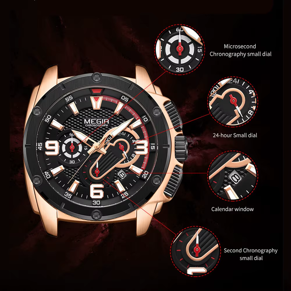Montres de sport à quartz chronographe MEGIR pour hommes