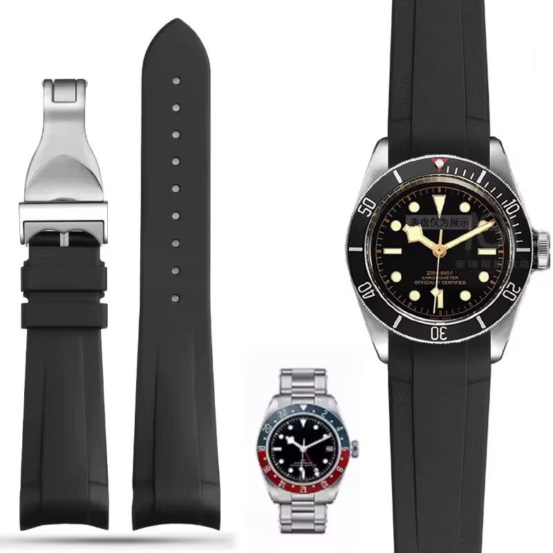 Bracelet de montre en caoutchouc naturel spécial pour Tudor Black Bay 1958 41mm GMT Pelagos broche/boucle pliante hommes