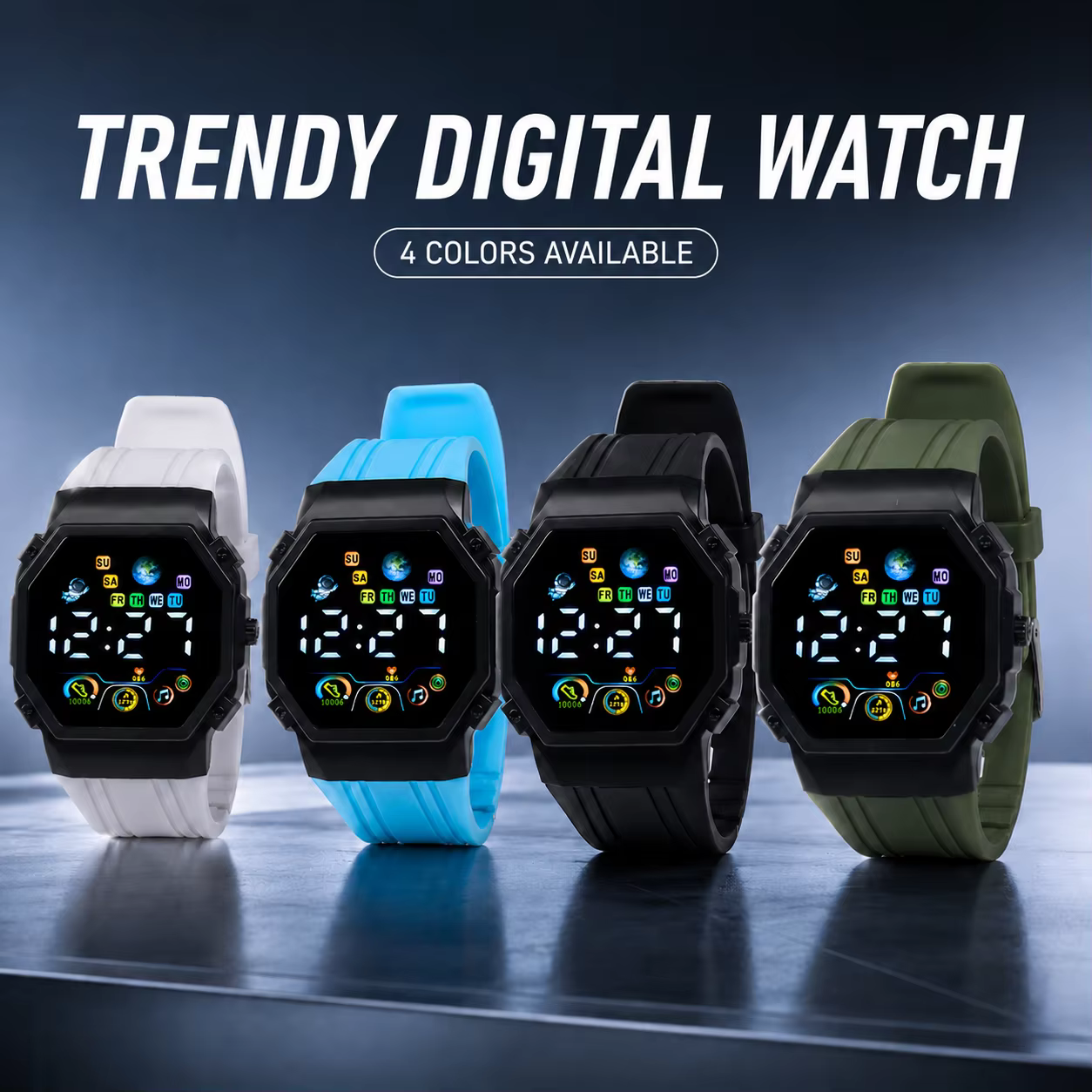 Montre électronique numérique LED unisexe