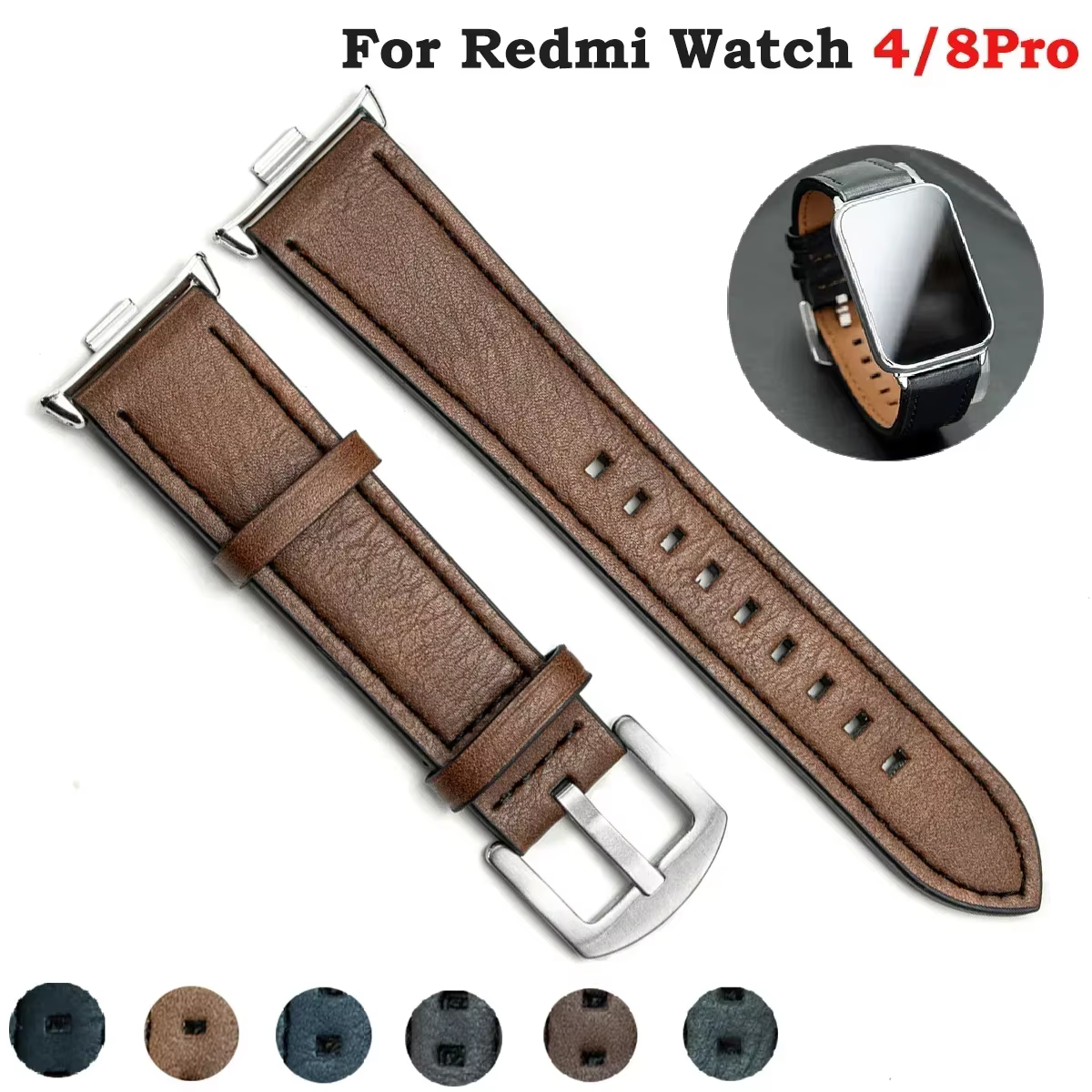 Bracelet de remplacement en cuir avec interface métallique pour montre connectée Xiaomi Redmi Watch 6 5 4