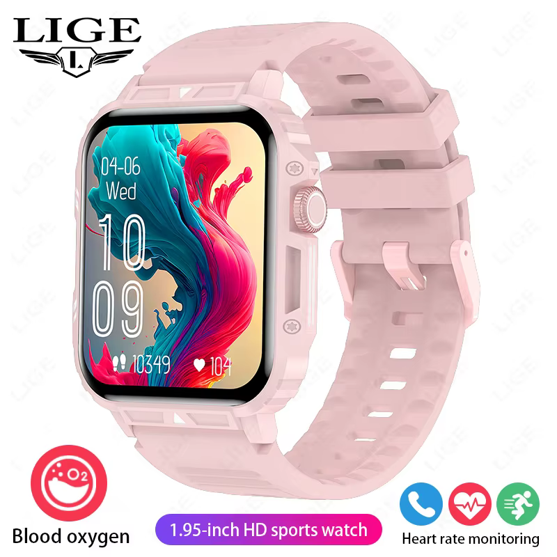 LIGE-Montre Connectée pour Homme et Femme, Écran de 1.95 Pouces, Moniteur de Santé, Étanche IP68, dehors, Fitness