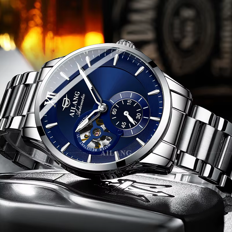 AILANG hommes montres haut de gamme de luxe en acier inoxydable montre mécanique