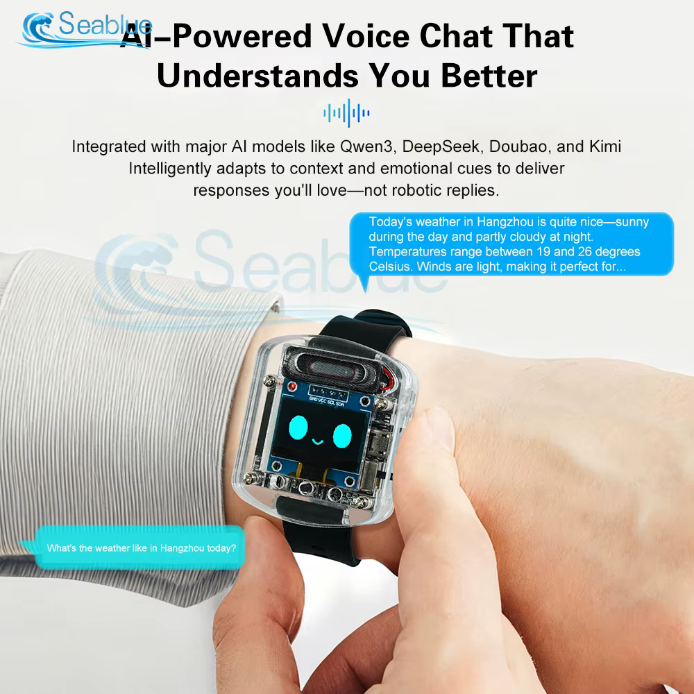 Xiaozhi AI montre vocale intelligente avec écran OLED 0.96 "Dialogue vocal AI Intelligent Kit de bricolage ESP32S3N16R8 Module bracelet en Silicone