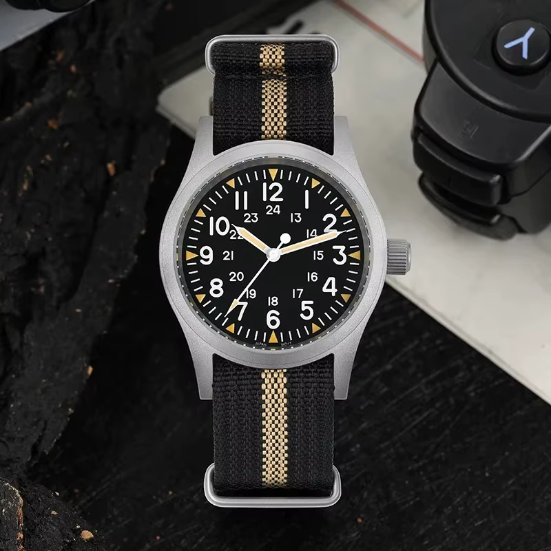 Militado ML05 38mm montre militaire mis5 2035 mouvement bombé saphir cristal C3 vert lumineux 10Bar étanche montres Vintage