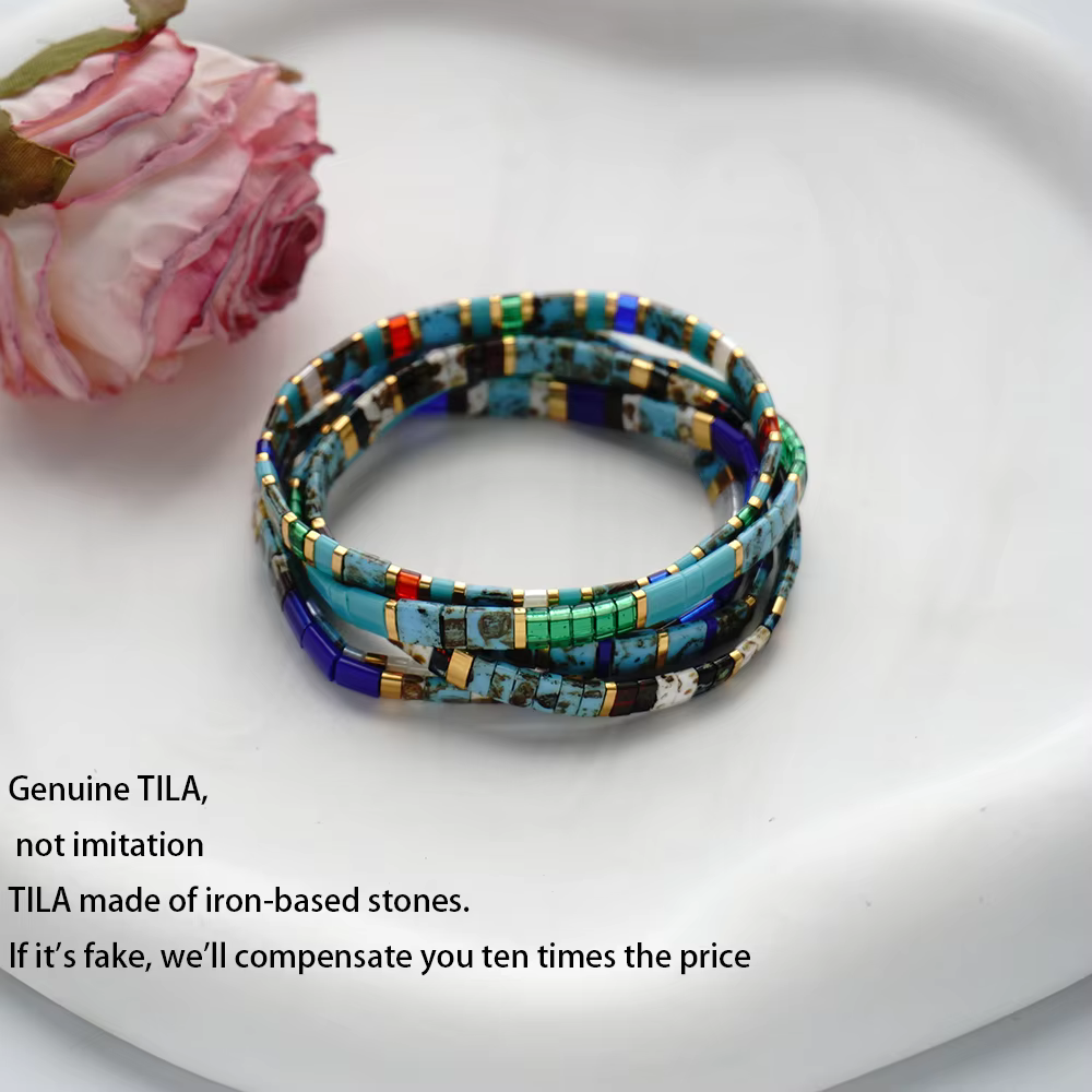 Nouveau produit : Bracelet Tila rétro ethnique de style européen et américain, importé du Japon, multicouche et empilable, pour hommes et femmes