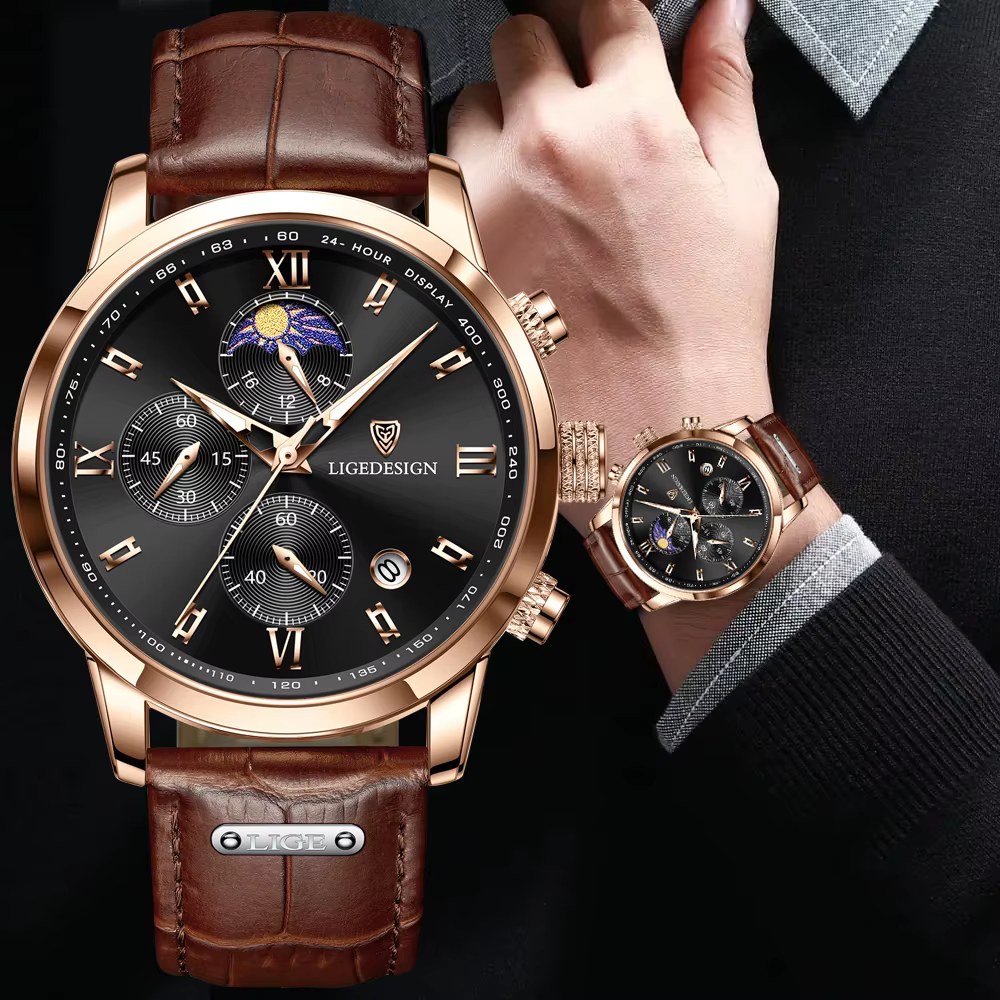 Montre étanche en cuir pour homme