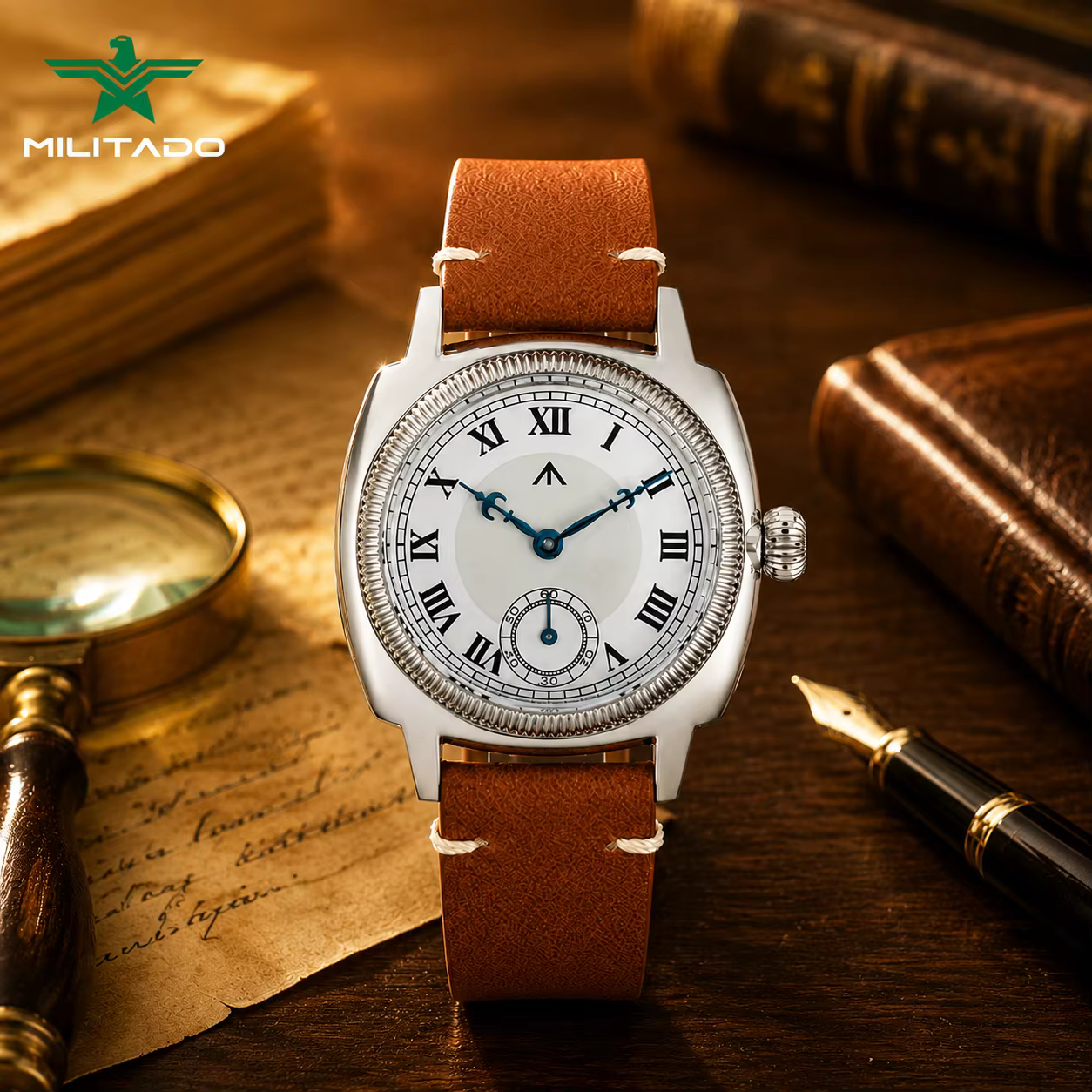 Militado ML03 montre Vintage VD78 mouvement à Quartz boîtier carré montre-bracelet rétro 100M bracelet en cuir étanche