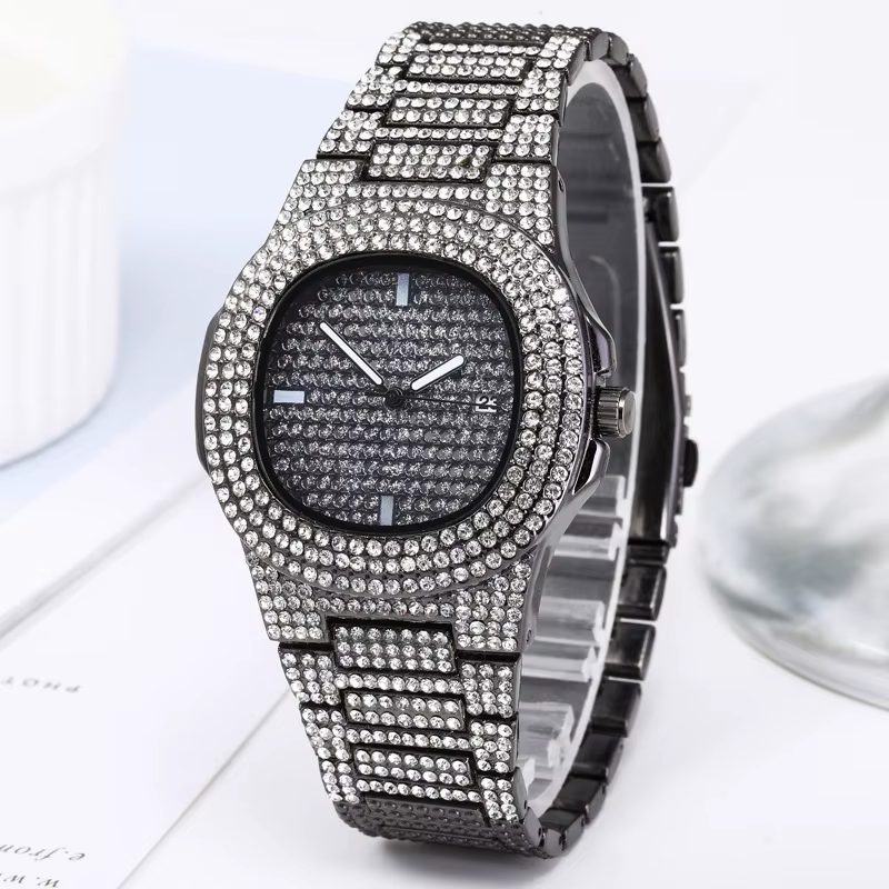 Montre-bracelet en or et argent glacé pour femme