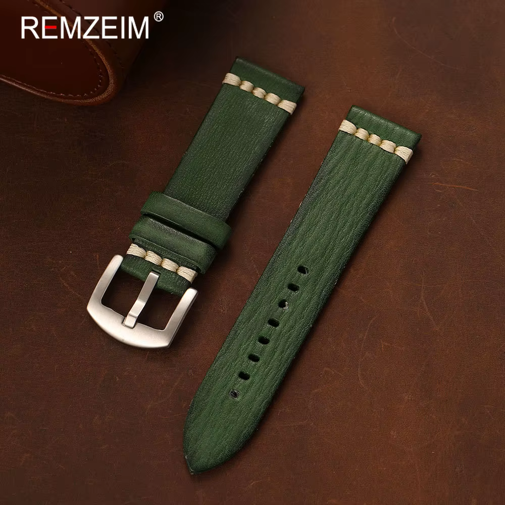 Bracelet de montre en cuir tanné végétal pour hommes