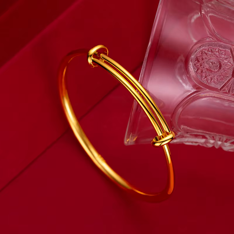Bracelet porte-bonheur en or jaune pur 18 carats pour femmes, tendance, herbe dorée, poignée de poussée et de traction lisse, bijoux pour femmes