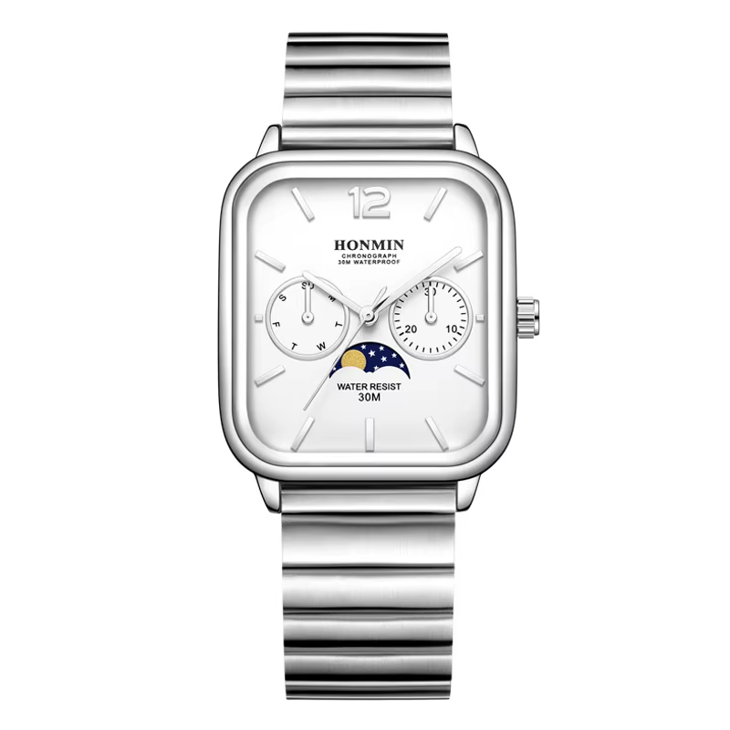 Montre multifonction carrée de petite taille avec phases de lune
