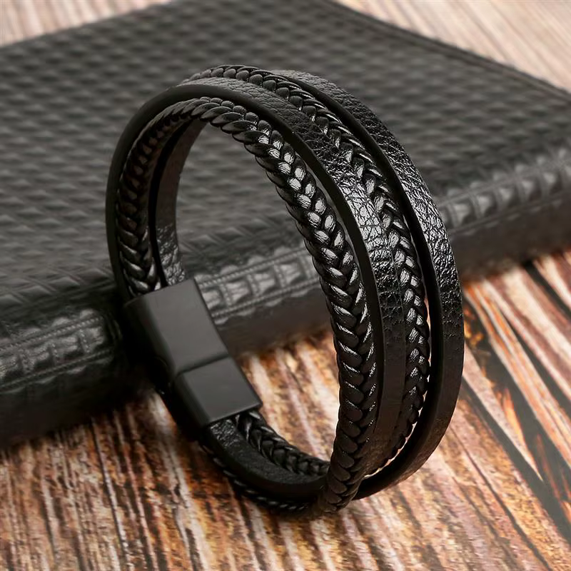 Nouveau Bracelet en cuir tressé pour hommes