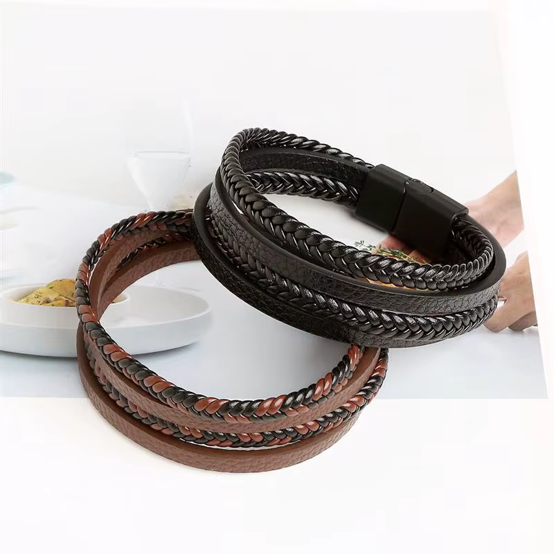 Nouveau Bracelet en cuir tressé pour hommes