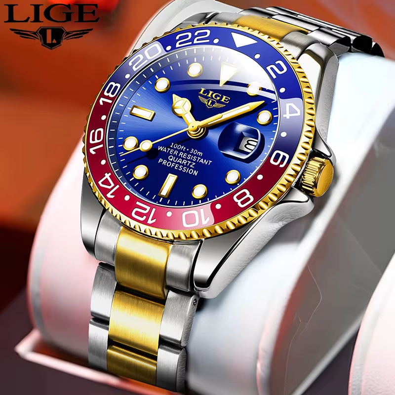 LIGE 2025 nouvelle montre pour hommes lumineux en acier inoxydable affaires quartz horloge de luxe montres étanches