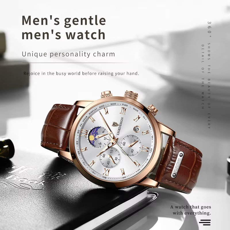 Montre-bracelet de sport en cuir étanche pour homme