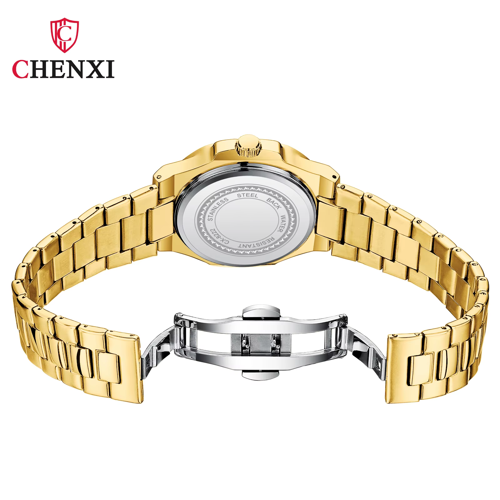 Montre étanche en acier inoxydable doré pour homme