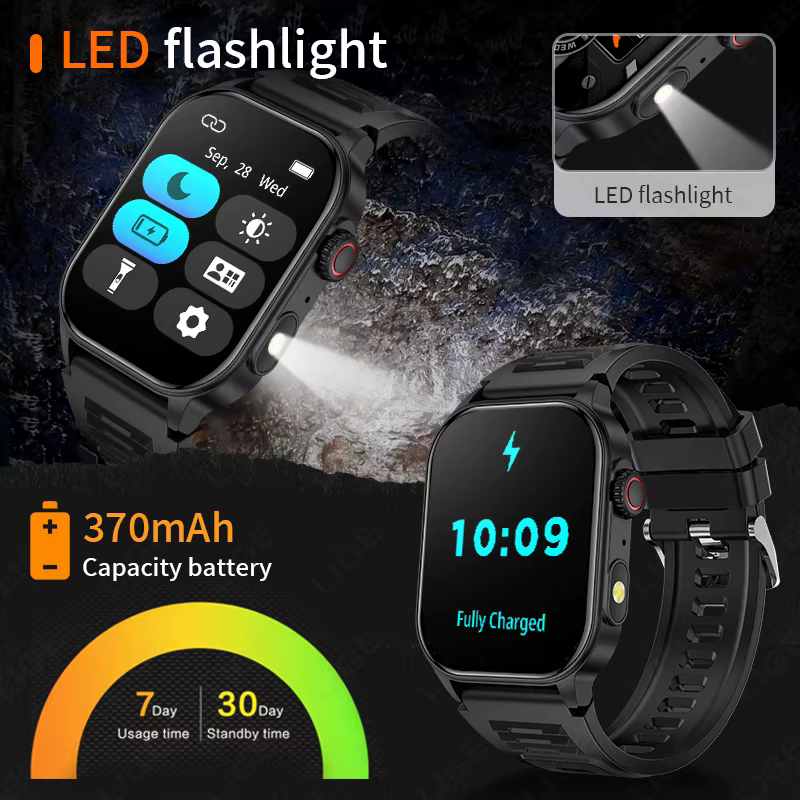 Montre intelligente étanche avec lampe de poche LED pour homme