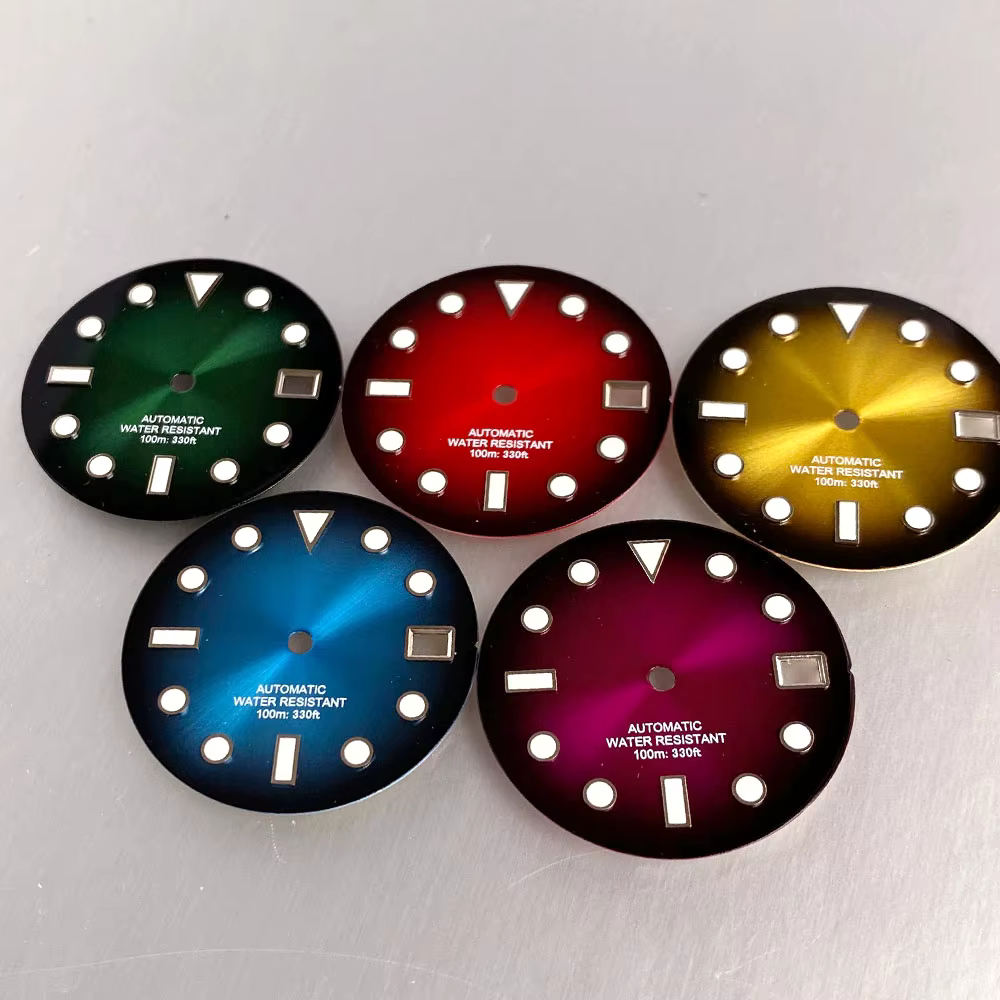 Cadran de montre lumineux Sunburst violet rouge vert bleu 29mm
