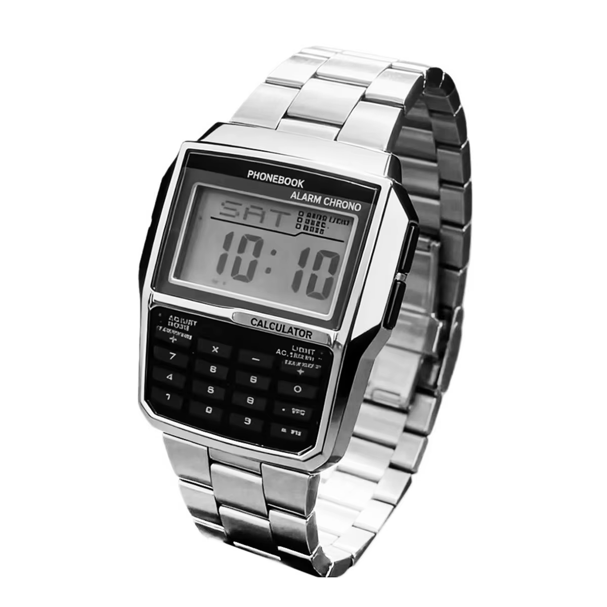 (DT80) Montre calculatrice en acier inoxydable