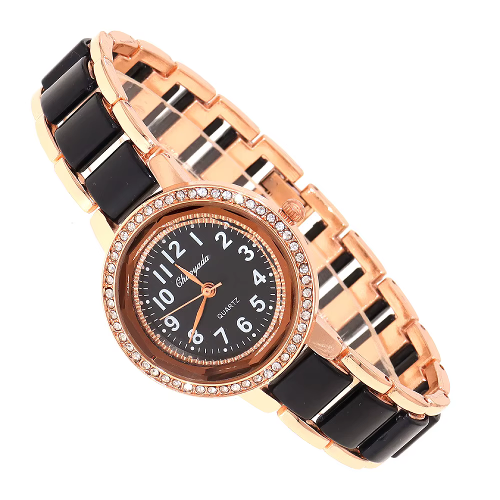 Montre-bracelet à quartz en or rose pour femme