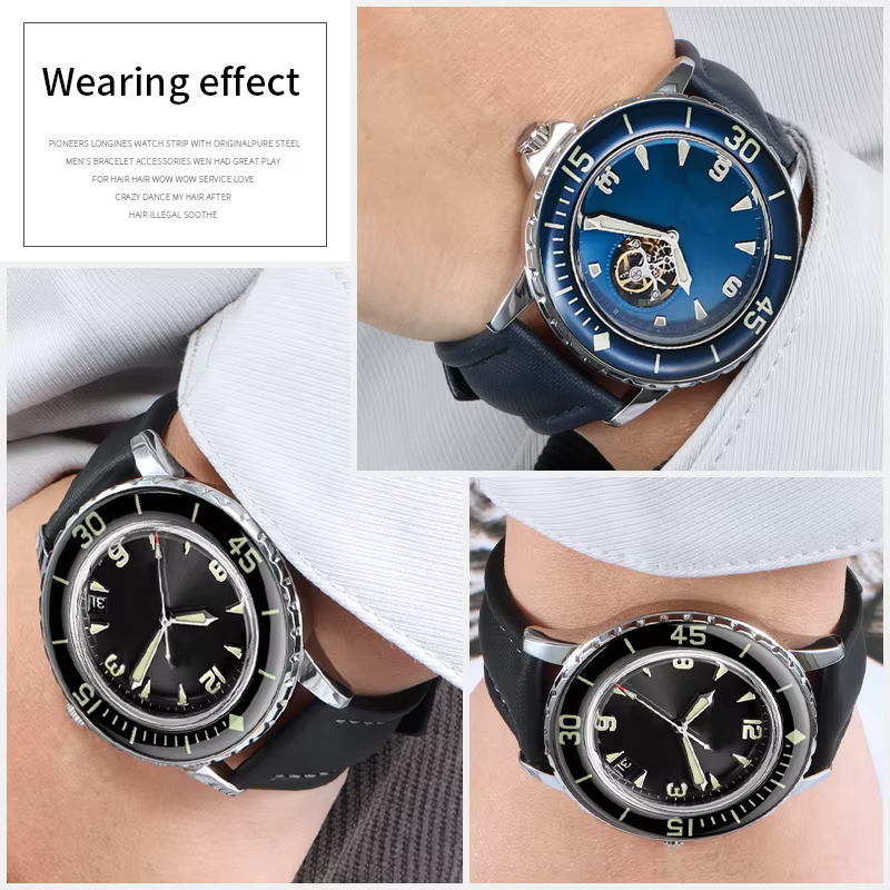 20/22/23mm toile nylon + bracelet de montre en cuir pour Blancpain cinq pompiers Swatch Seiko sports de plein air